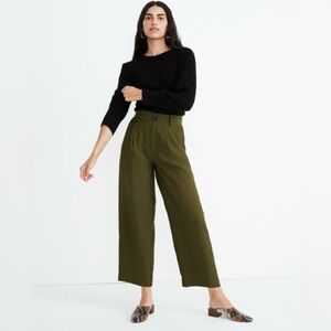 Madewell drapey pleated wide leg pants in olive green kale size 4